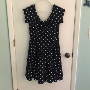 Navy and white polka dot A-line dress